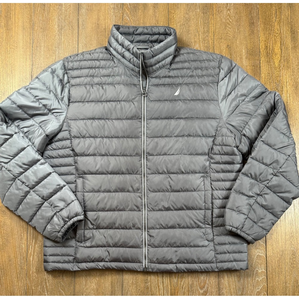 Nautica Men's XL Gray Lightweight Puffer Jacket Water Wind Resistant 3267